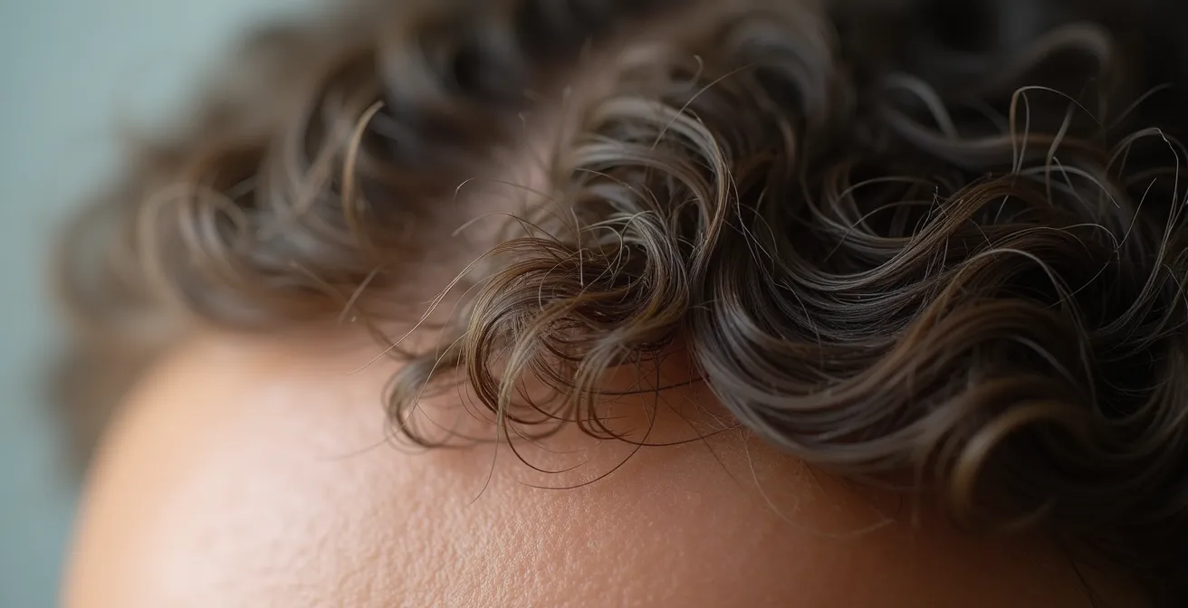 Vue macro du cuir chevelu montrant détails de la surface et texture naturelle sous lumière naturelle