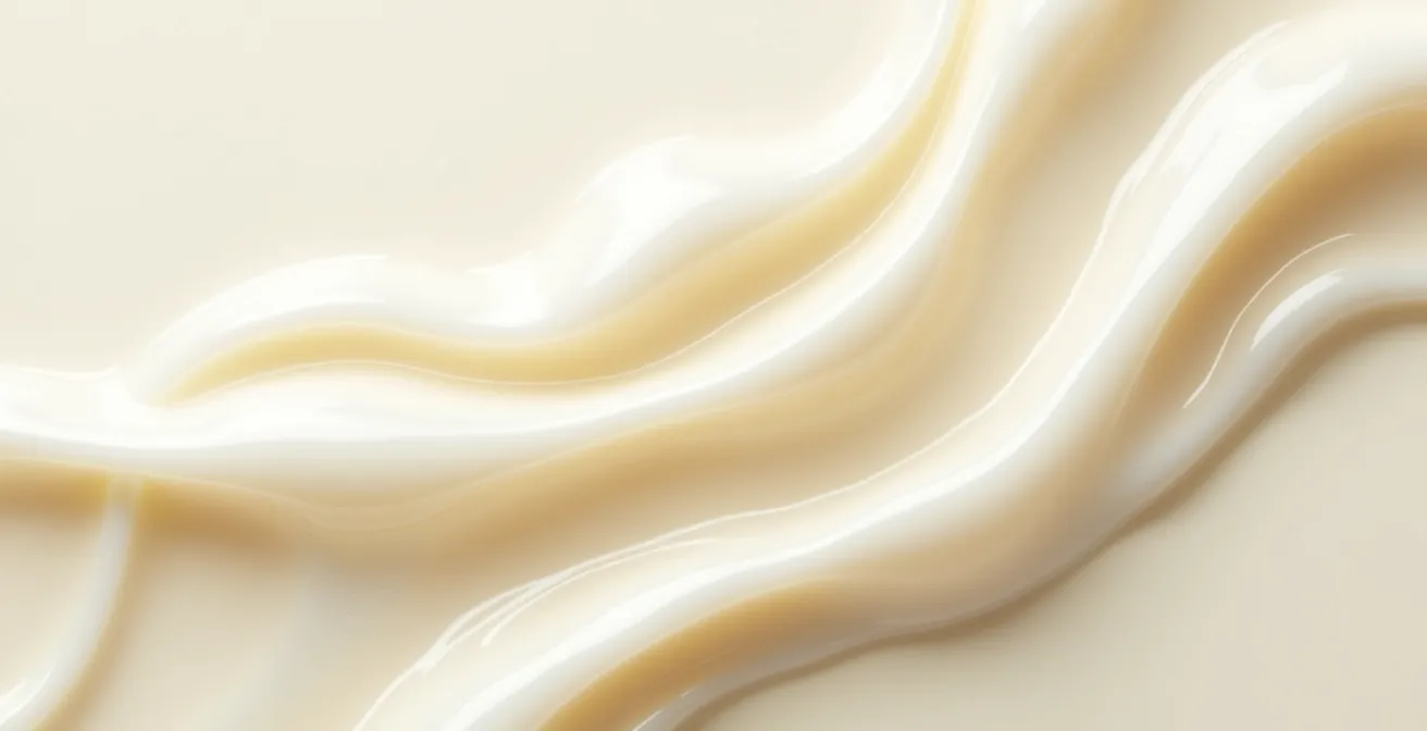 Gros plan sur la texture crémeuse d'un shampooing hydratant avec reflets lumineux