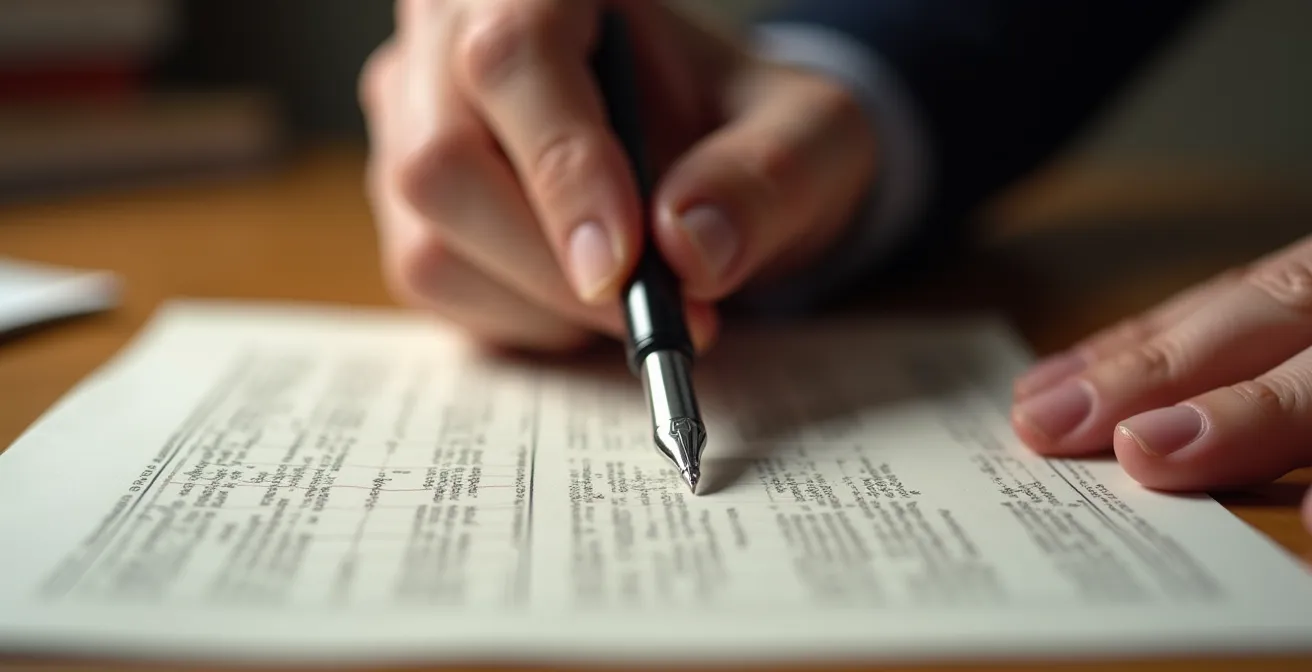 Gros plan sur des mains signant un contrat avec stylo plume