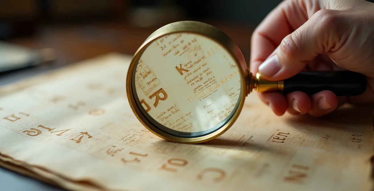 Loupe grossissant les détails d'un document contractuel avec main tenant un stylo