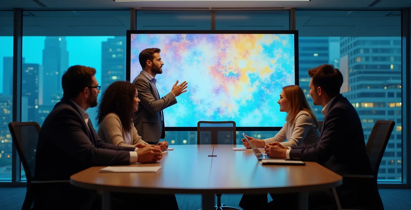 Réunion de conseil syndical avec présentation de données sur écran